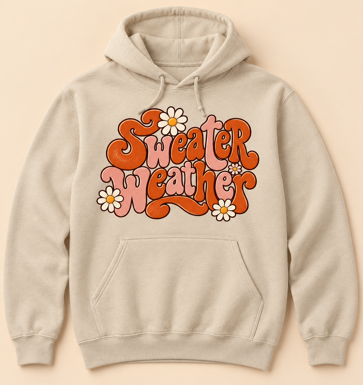 Item #1841 Sweater Weather Retro Daisies hoodie in Sand