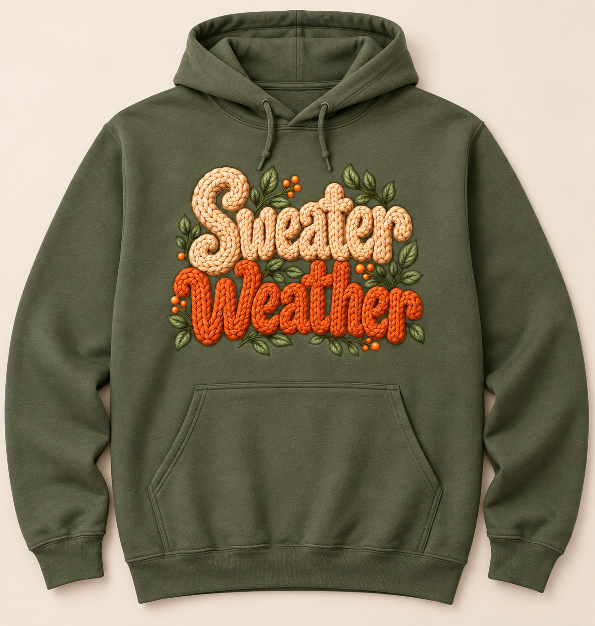 Item #1842 Sweater Weather Chunky Knit hoodie in Military Green