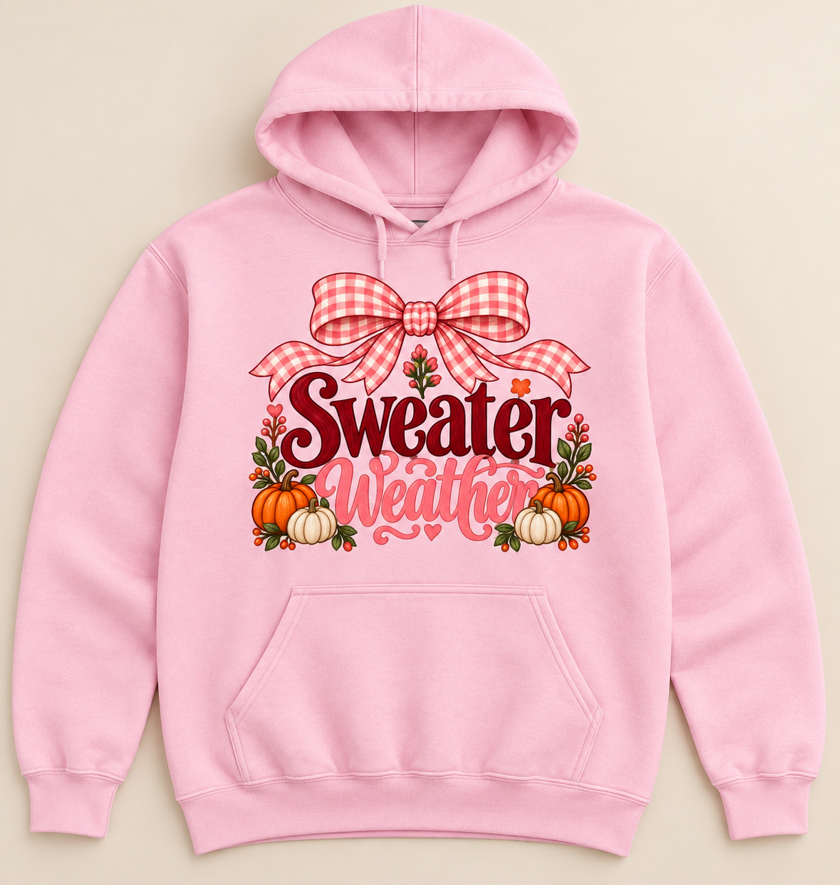 Item #1844 Sweater Weather Gingham Bow hoodie in Light Pink