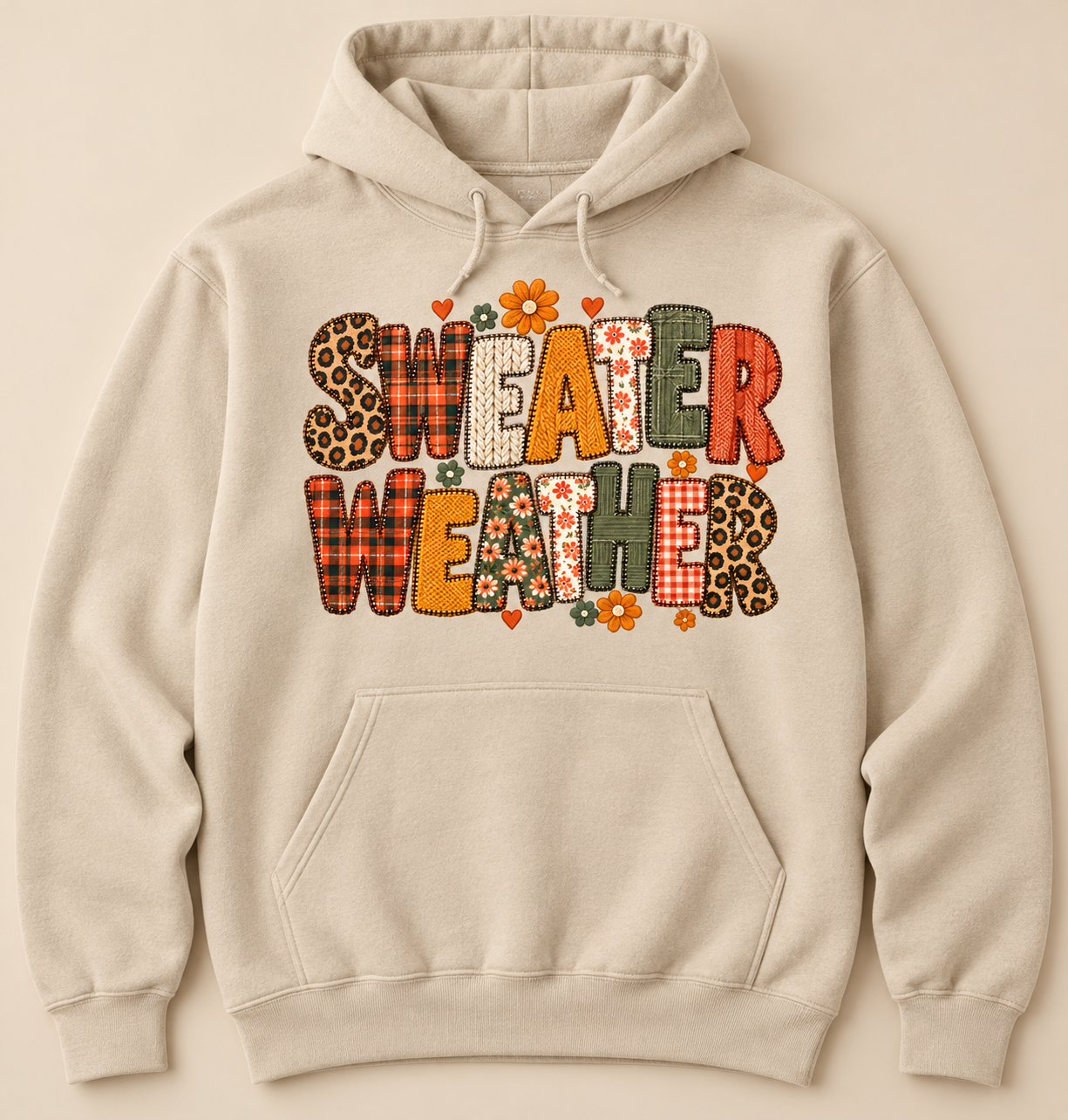 Item #1846 Sweater Weather Fall Patchwork hoodie in Sand