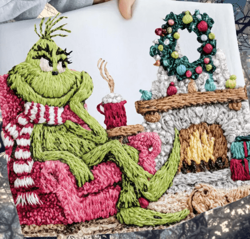 Cozy Christmas Night faux Latch Hook Graphic Apparel