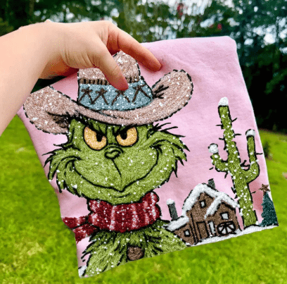 Christmas Cowboy faux Latch Hook Graphic Apparel