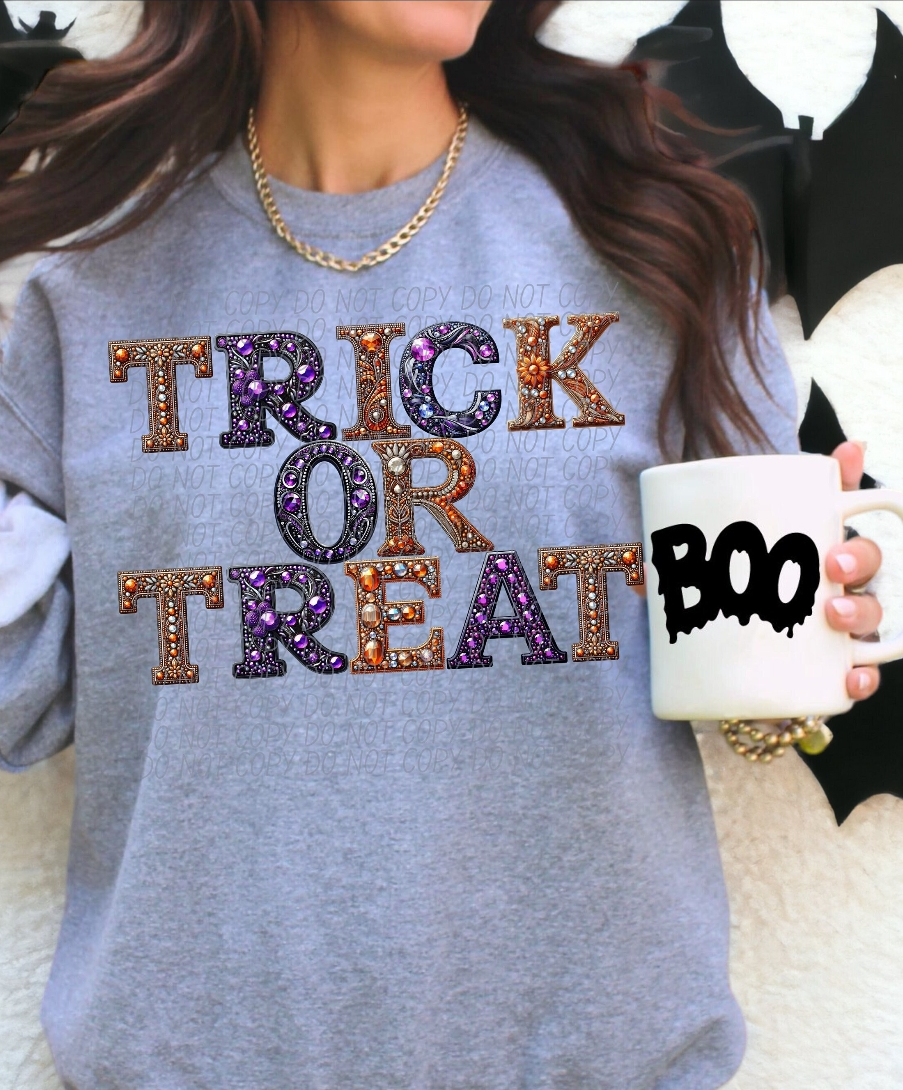 Trick or Treat faux embroidery Graphic Apparel