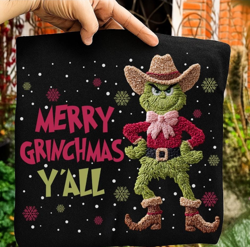 Merry Christmas Ya'll faux Latch hook Graphic Apparel