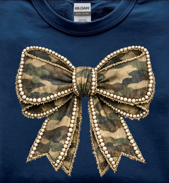 Camouflage Bow With Pearls Graphic Apparel