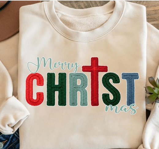 Merry ChrisTmas faux latch hook Graphic Apparel