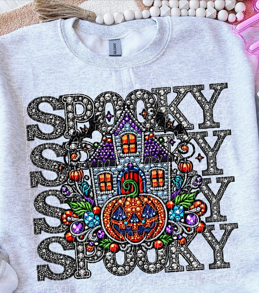 Spooky Stacked faux embroidery Graphic Apparel