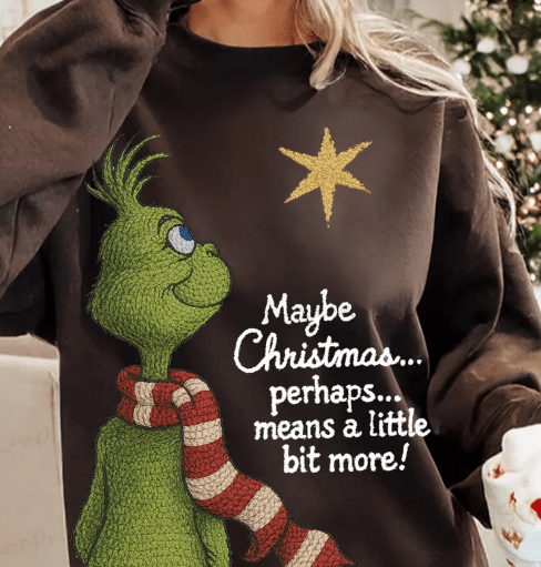 Maybe Christmas Mr. Green faux embroidery Graphic Apparel