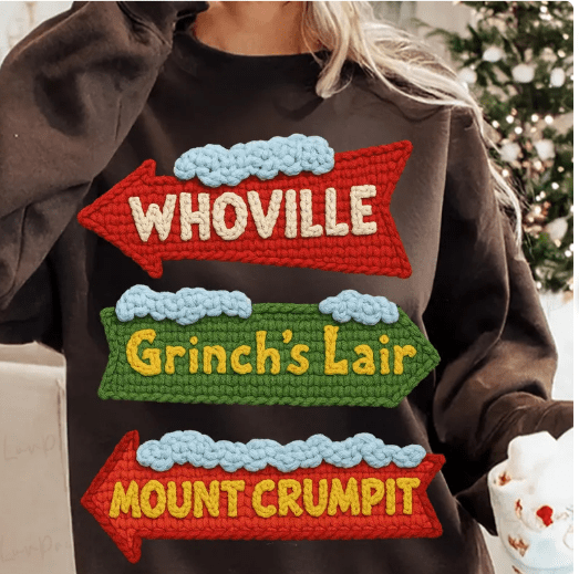 Whoville,Mount Crumpit faux embroidery Graphic Apparel
