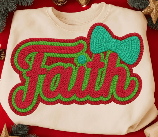 Christmas Faith faux embroidery Graphic Apparel
