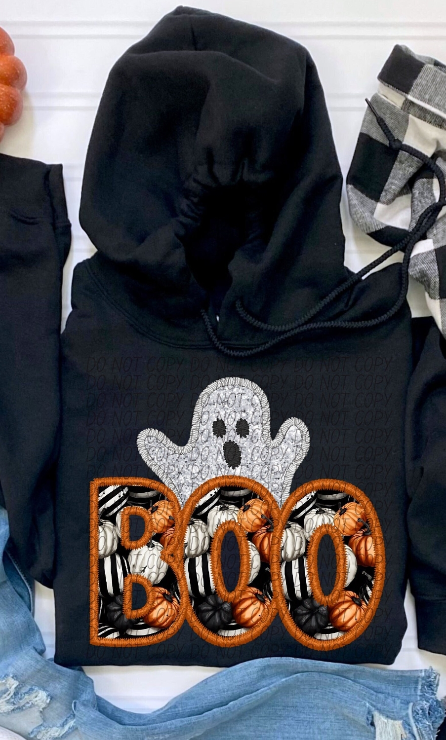 Boo Ghost faux embroidery Graphic Apparel