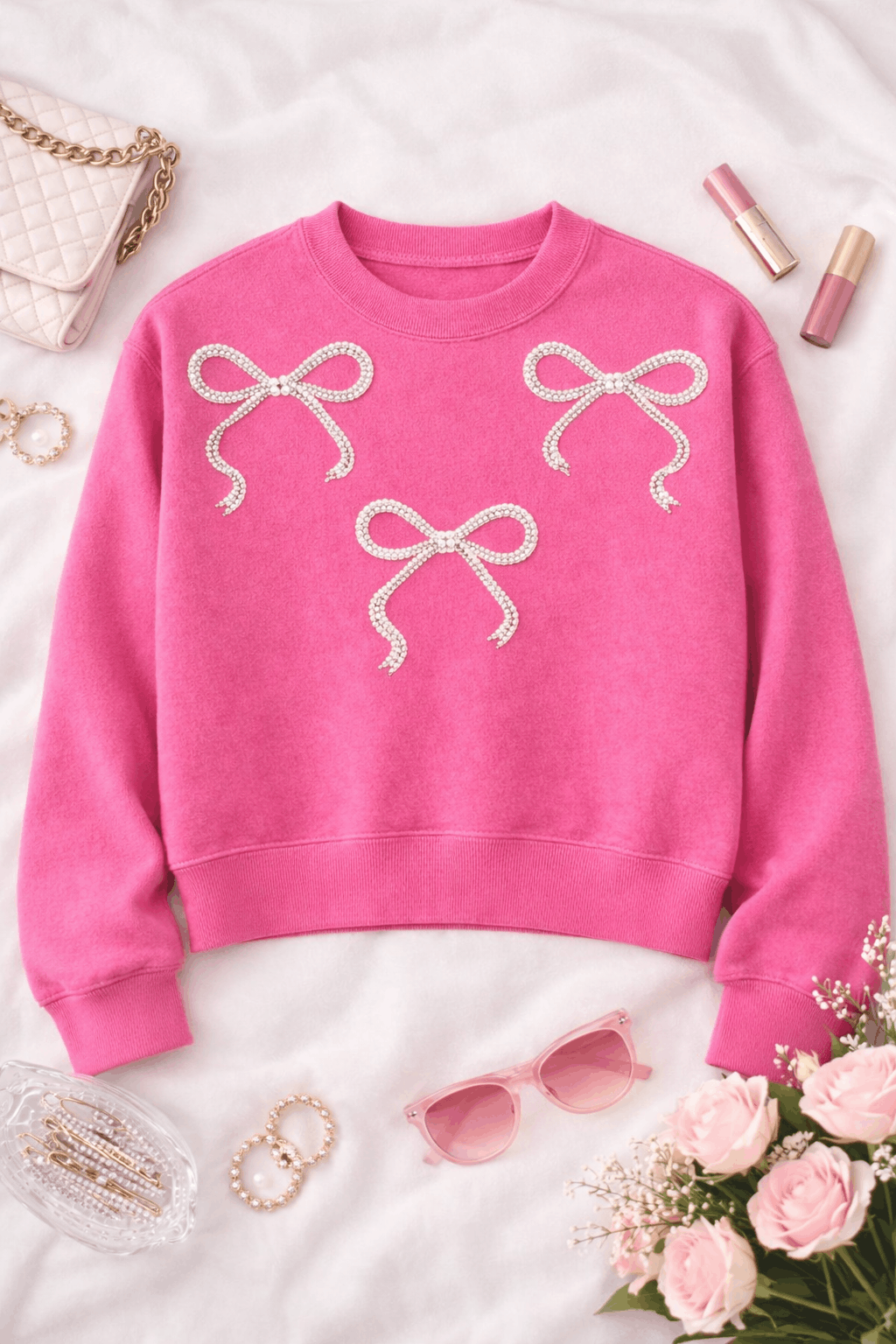 Preppy Bows Faux Sequin Graphic Apparel