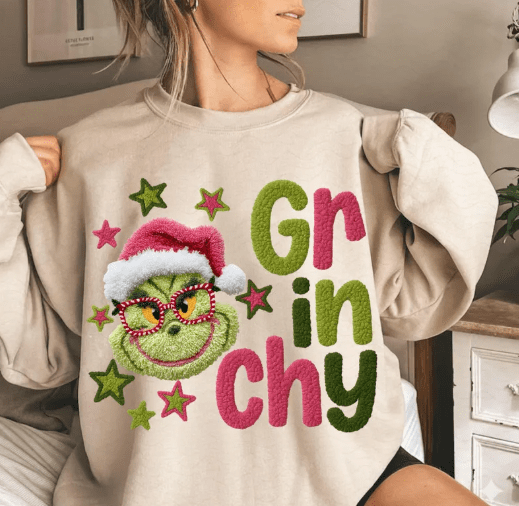 Red Glasses Grinchy faux latch hook Graphic Apparel