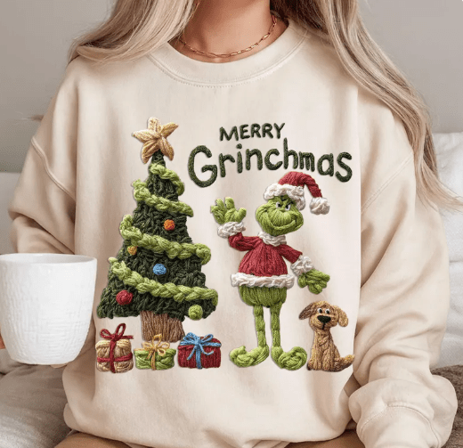 Merry Grinchmas faux latch hook Graphic Apparel