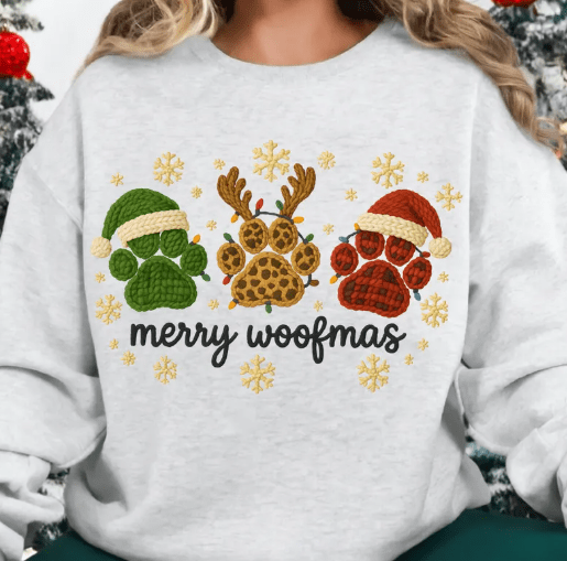 Merry Woolfmas faux embroidery Christmas Graphic Apparel