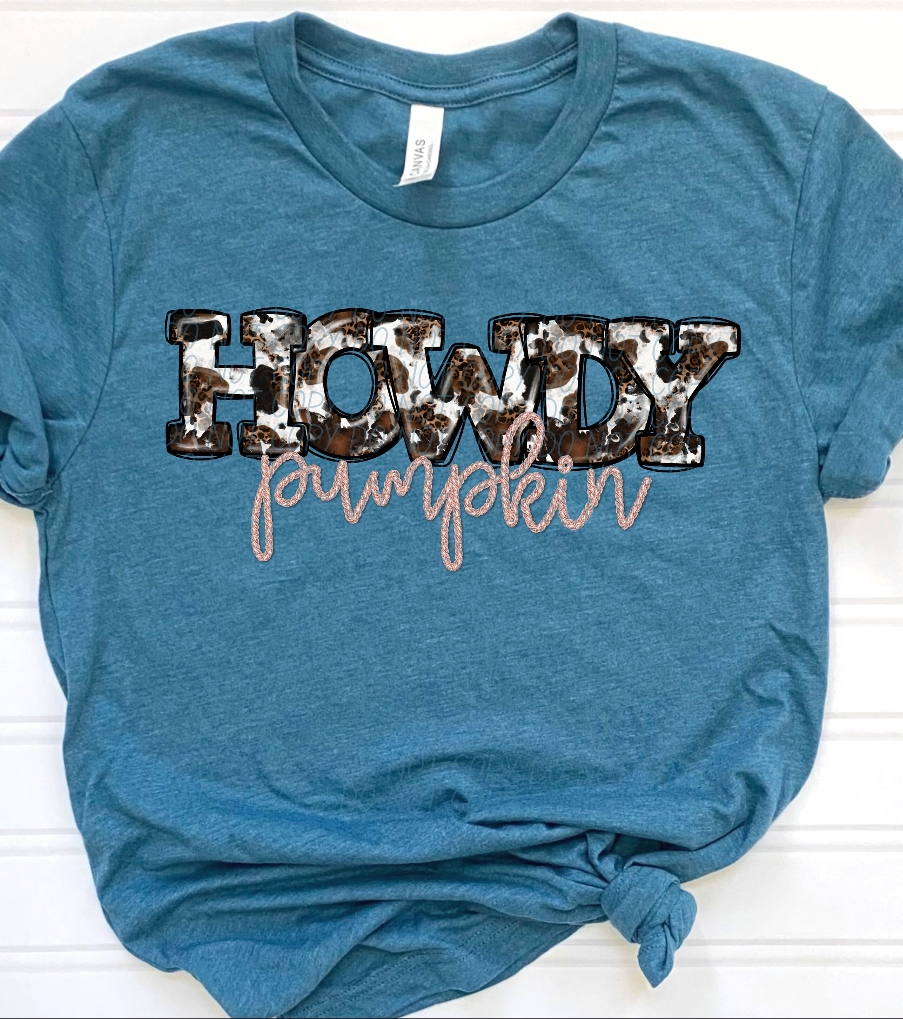 Howdy Pumpkin faux embroidery Graphic Apparel