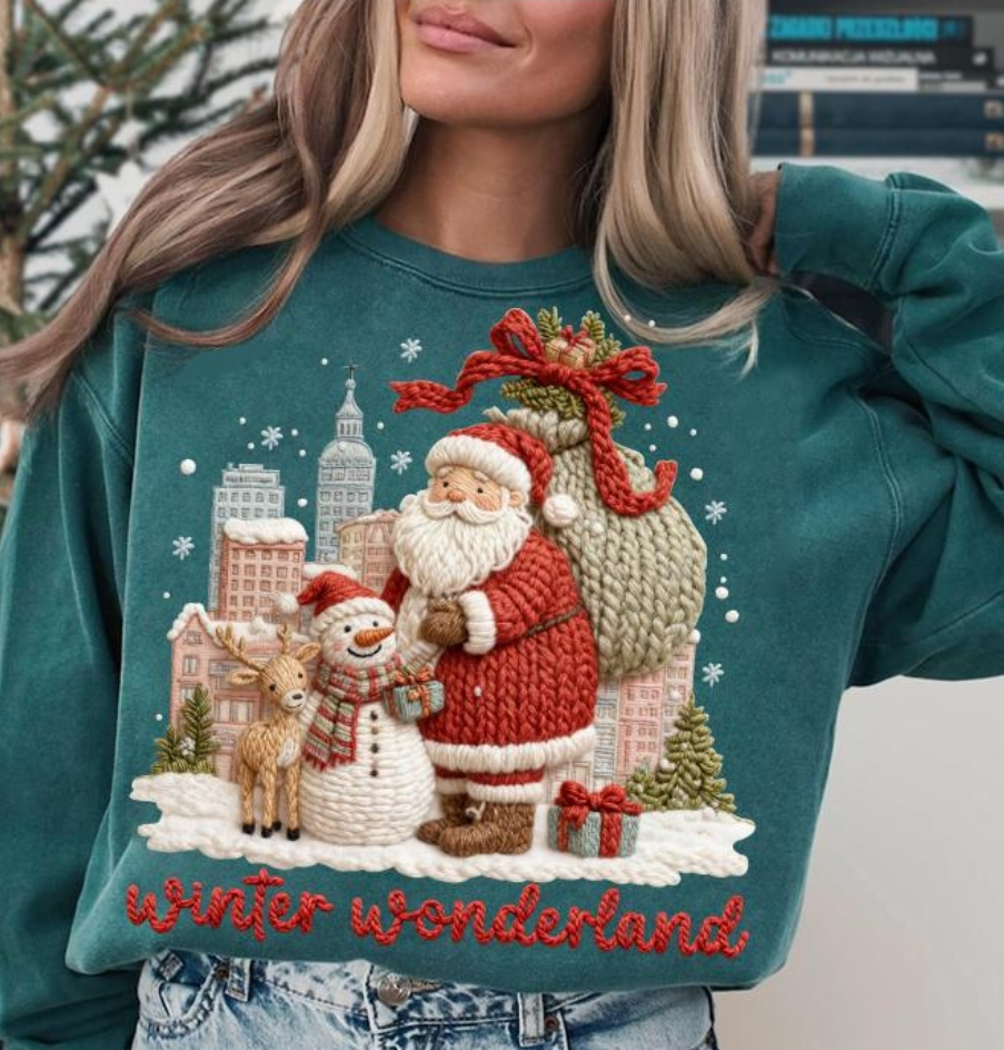 Santa & Snowman faux Latch hook Graphic Apparel