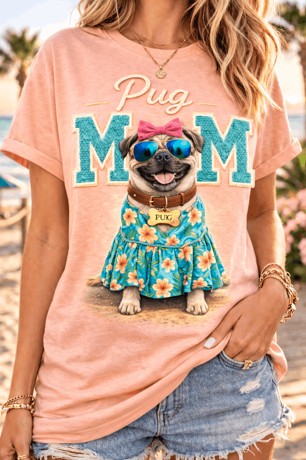 Pug Mom Hawaiian Graphic Apparel