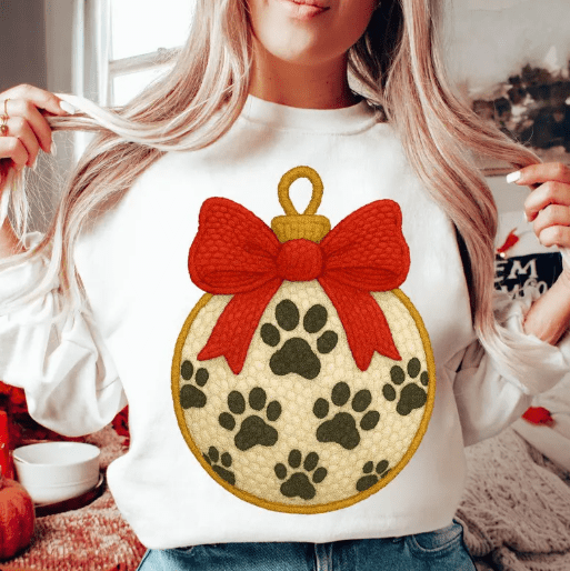Christmas Paw Ornament faux latch hook Graphic Apparel