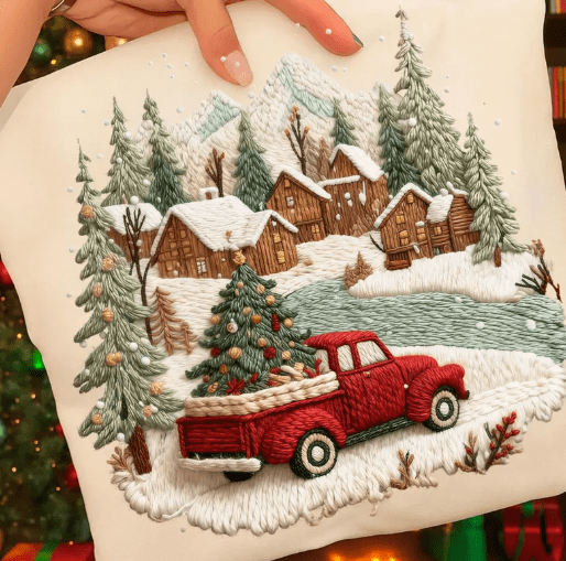 Christmas Truck faux Latch Hook Graphic Apparel